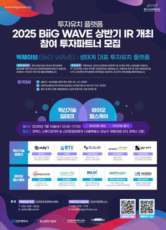 인천창조경제혁신센터, 2025년 상반기 IR 데이 ‘빅웨이브(BiiG WAVE)’ 개최 / 출처=인천창조경제혁신센터