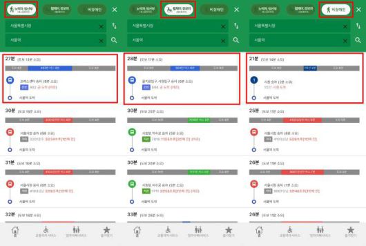 서울특별시청에서 서울역까지 길 안내를 검색하면 이용자의 상황에 따라 최적의 경로를 알려준다 / 출처=IT동아