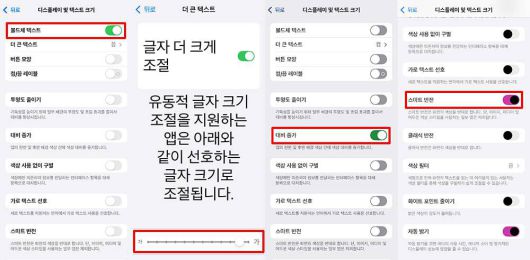 텍스트 굵기, 크기, 대비, 반전 설정 / 출처=IT동아