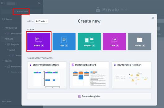 크리에이트 뉴, 보드를 눌러 새로운 작업 창을 연다 / 출처=IT동아