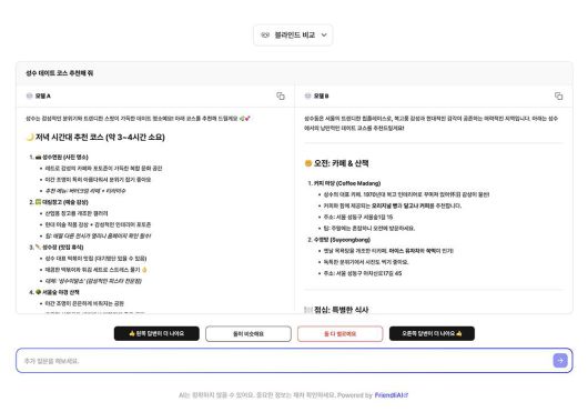 프렌들리AI는 최근 블라인드 테스트 방식의 AI 평가 플랫폼 ‘와바’ 서비스를 시작했다 / 출처=프렌들리AI