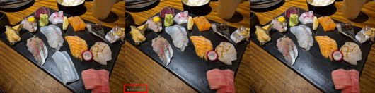 (왼쪽부터)원본 사진 속 초밥 삭제 시 갤럭시 Z 폴드7와 아이폰 16 프로의 편집 후 이미지 / =출처=IT동아