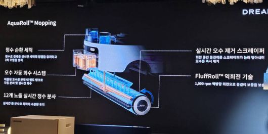 아쿠아10 울트라 롤러는 청소 중 실시간 세척이 이루어지는 롤러 타입 물걸레를 탑재했다 / 출처=IT동아