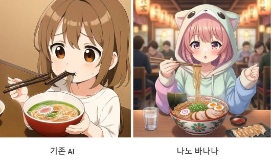기존 AI는 ‘캐릭터가 국수를 먹는 장면’을 묘사하는 과정에서 각종 오류가 발생하곤 했지만 나노 바나나는 이런 문제를 해결했다 / 출처=IT동아