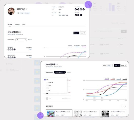 플레이카운트가 아티스트 음원 재생 수와 팔로워 수를 기반으로 성장 요약 차트를 제시하는 모습 / 출처=사운드엣