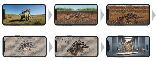 무아베모션의 인터랙션 기술로 만든 3D 공룡 화석 발굴 체험 / 출처=무아베모션