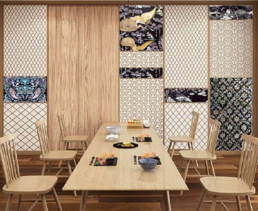 자개장 파츠를 활용해 꾸민 거실 벽면 시안 / 출처=미지음디앤씨