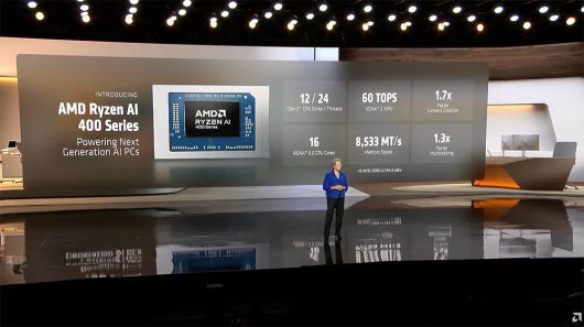 일반 소비자용 노트북, 휴대용 게임기 등을 위한 AMD 라이젠 AI 400 시리즈도 공개했다 / 출처=AMD
