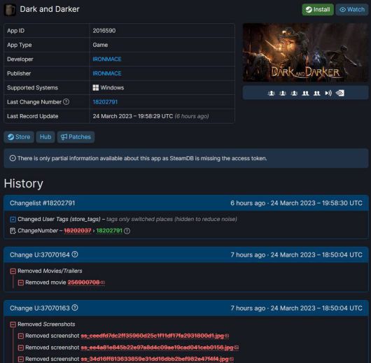 스팀에서 삭제된 다크앤다커