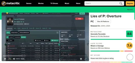 P의 거짓 서곡 메타크리틱 평점