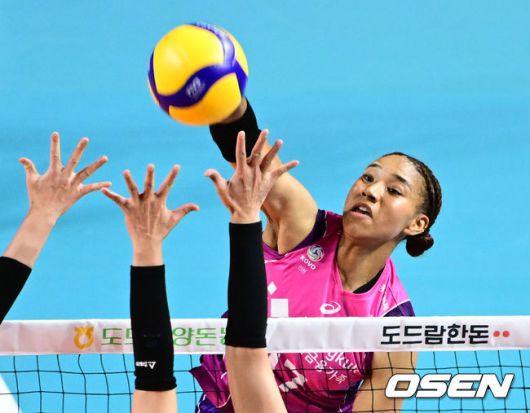 [OSEN=인천, 조은정 기자]1세트 흥국생명  레이나가 강타를 하고 있다. 2024.02.15 /cej@osen.co.kr