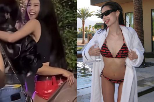 (왼쪽부터) 제니 화보, 딸 제니의 노출을 모자로 가린 엄마