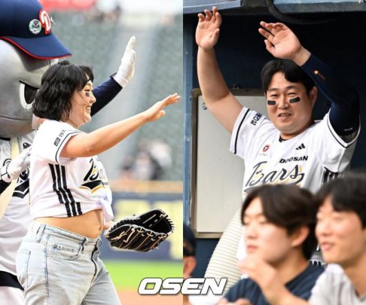 [OSEN=잠실, 조은정 기자]15일 서울 잠실야구장에서 2025 신한 SOL Bank KBO리그 두산 베어스와 키움 히어로즈의 경기가 열렸다.이날 홈팀 두산은 곽빈을, 원정팀 키움은 정현우를 선발 투수로 내세웠다.코미디언 이수지가 시구를 하고 있다. 2025.06.15 /cej@osen.co.kr