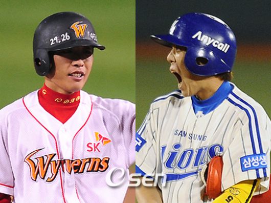 현역 시절 조동화 코치(좌)와 조동찬 코치 / OSEN DB