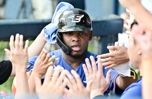 [OSEN=잠실, 박준형 기자] 24일 오후 서울 잠실야구장에서 ‘2024 신한 SOL BANK KBO리그’ 두산 베어스와 한화 이글스의 경기가 진행됐다.이날 두산은 곽빈을, 한화는 바리아를 선발투수로 내세웠다.4회초 한화 선두타자 페라자가 선취 솔로홈런을 날리고 동료들의 축하를 받고 있다    2024.08.24 / soul1014@osen.co.kr