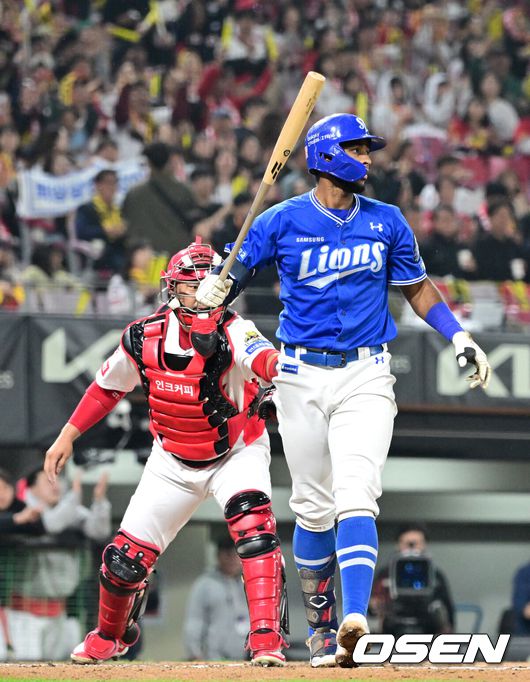 삼성 르윈 디아즈가 곽도규에게 삼진을 당하고 있다./OSEN DB
