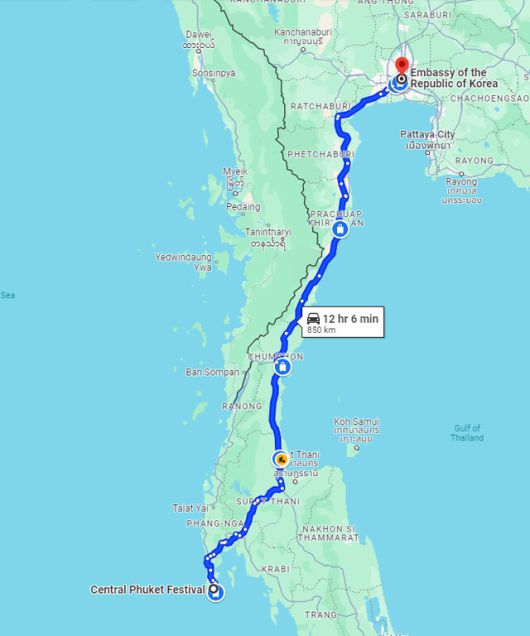 1일 온라인 커뮤니티 ‘보배드림’에 올라온 ‘태국 재외선거 후기’라는 제목의 글에서 글쓴이 ㄱ씨는 태국 푸껫에서 방콕까지 왕복 약 1600㎞ 거리를 오가며 제22대 국회의원 재외선거 투표에 참여했다고 밝혔다. 보배드림 누리집 갈무리