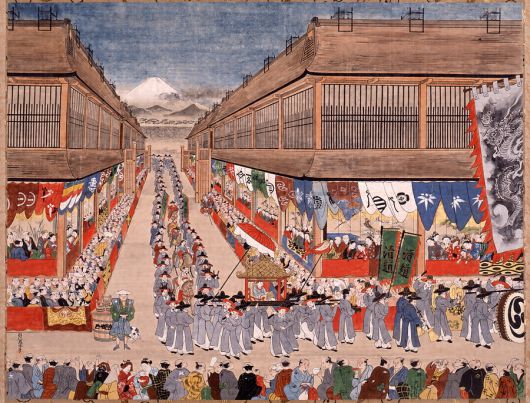 조선통신사래조도(朝鮮通信使来朝図). 1748년 일본 에도 막부를 방문한 사행 행렬로 추정된다. 일본 고베시립박물관 소장