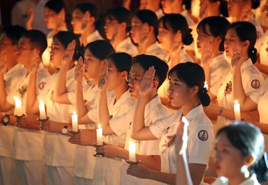 2019년 8월28일에 열린 국군간호사관학교 나이팅게일 선서식. 연합뉴스