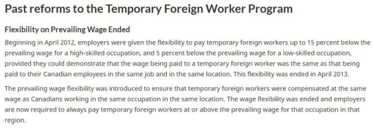 캐나다 고용·사회개발부의 ‘임시외국인노동자제도’ 자료.