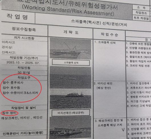 에이치디씨현대산업개발이 작성한 유해위험성평가서. 중대재해 없는 세상만들기 울산운동본부 제공