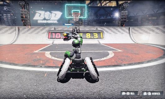 닌텐도 스위치2 조이콘에 새로 도입된 마우스 기능으로 휠체어를 조작해 3대3 농구 경기를 펼치는 신작 게임 ‘드래그 앤 드라이브’. 선담은 기자