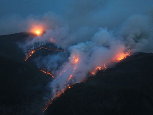 야간에도 강풍을 타고 산불이 번지고 있다. 사진 기후위기기록단