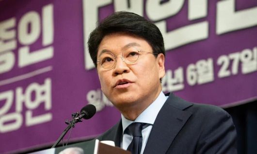 장제원 국민의힘 의원이 2022년 6월27일 국회 의원회관에서 열린 당내 의원모임 ‘대한민국 미래혁신포럼’에서 인사말을 하고 있다. 국회사진기자단