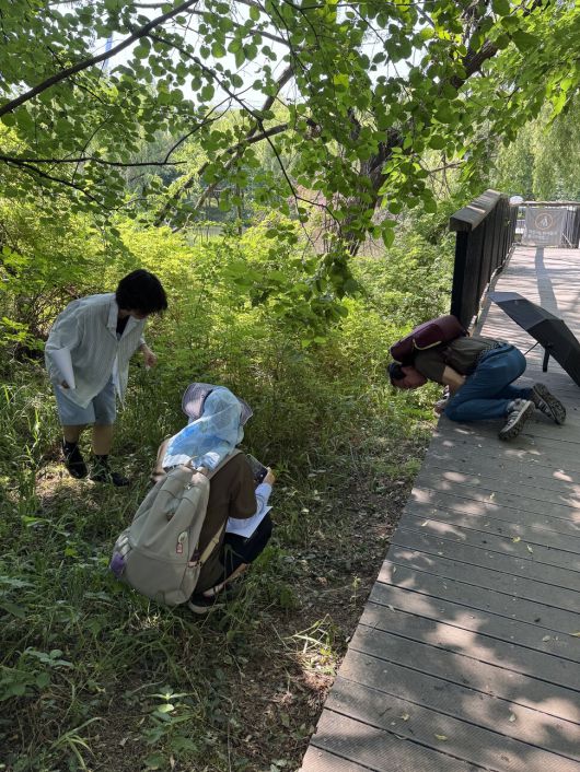 시민들이 수달 배설물을 모니터링하고 있다.