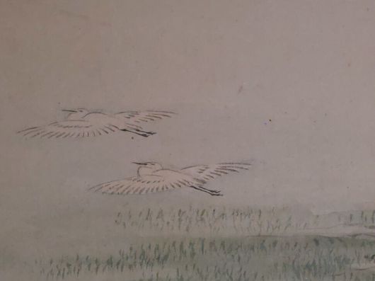 국가보물로 지정된 단원 김홍도의 명작 ‘병진년화첩’ 가운데 논 위에 날아가는 백로를 그린 ‘백로횡답’의 일부분. 노형석 기자