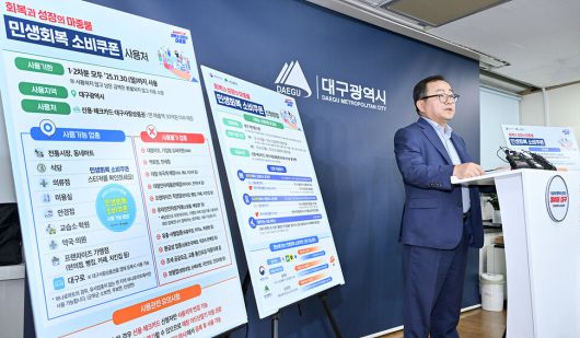 홍성주 대구시 경제부시장이 17일 대구시청 동인청사에서 민생회복 소비쿠폰 지급 계획을 발표하고 있다. 대구시 제공