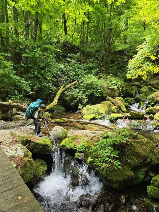 가리왕산 장구목이 코스로 등반하다가 도착한 이끼계곡에서 작은 폭포를 관찰하는 아이. 박준형 제공