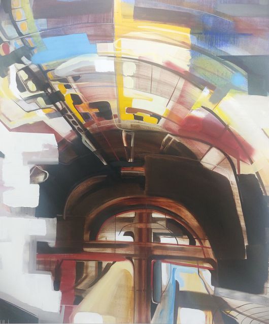 뮤지엄헤드의 1층 전시 공간 안쪽에 걸린 김세은 작가의 신작 회화 ‘뉴 액션’(부분). 노형석 기자