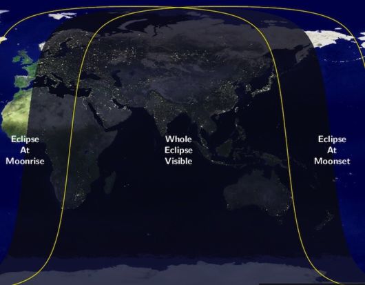 9월8일 개기월식을 볼 수 있는 곳. earthsky 제공