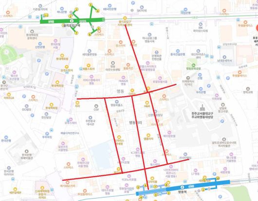 명동관광특구협의회는 11일 경찰에 명동 일대 6개 이면도로에 대한 집회 금지를 요청했다. 명동관광특구협의회 제공