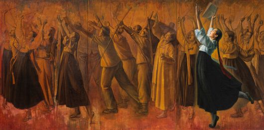 재일동포 화가 김석출씨의 기증작품전에 나오는 길이 약 4m짜리 대작 ‘되돌아보는 유관순’(2007). 광주시립미술관 제공