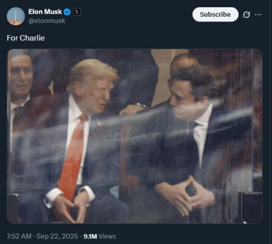 21일(현지시각) 일론 머스크가 자신의 엑스에 올린 글과 사진. 엑스 갈무리