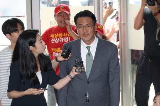 김태효 전 국가안보실 1차장이 지난 7월11일 오후 서울 서초구 채 상병 특검 사무실로 출석하고 있다. 정용일 선임기자 yongil@hani.co.kr