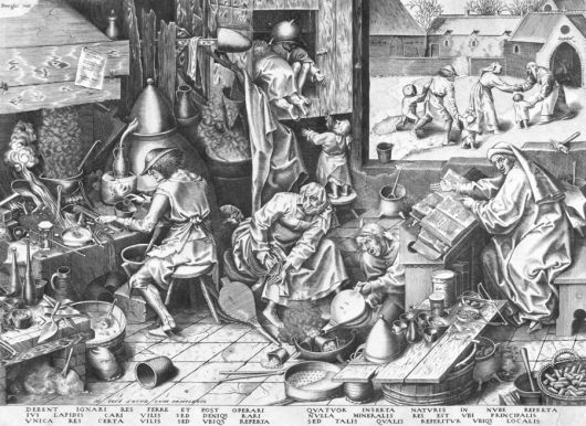 ‘연금술사’. 피터르 브뤼헐의 드로잉을 바탕으로 한 1560년 무렵의 동판화. 프러이센 문화유산 이미지 아카이브. 나남 제공