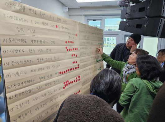 ‘멸종위기 야생생물 보호를 위한 국제 세미나’ 참가자들이 야생생물 보호를 위한 13개 정책 대안에 투표하고 있다. 최상원 기자