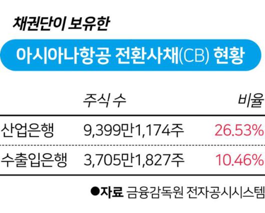 채권단이 보유한 아시아나항공 전환사채(CB) 현황
