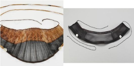 18세기 조성된 의원군 이혁 일가 묘에서 출토된 망건(왼쪽 사진)은 머리를 완전 감싸는 명나라 방식에 가깝다. 반면 조선시대 널리 쓰인 보통 망건(오른쪽)은 이마에만 두르는 방식이다. 문화재청 제공