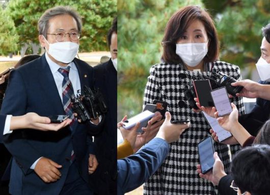 국회 법제사법위원회 소속 송기헌(왼쪽) 더불어민주당 의원과 전주혜 국민의힘 의원이 9일 서울 서초구 대검찰청에서 열린 대검찰청과 법무부의 특수활동비 집행 내역 현장 검증에 참석하고 있다. 국회사진취재단