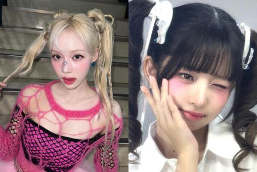 에스파 윈터와 아이브 레이도 핑크색 블러셔를 사용한 메이크업으로 사랑스러운 비주얼을 선보였다. 윈터 레이 SNS