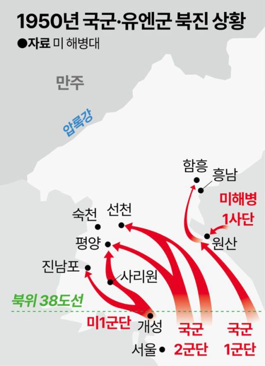 1950년 10월 국군·유엔군 북진 상황. 강준구 기자