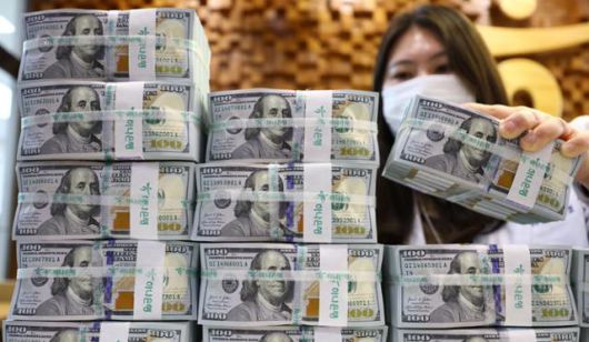 지난 22일 서울 중구 하나은행 위변조대응센터에서 직원이 달러화를 정리하고 있다. 뉴시스