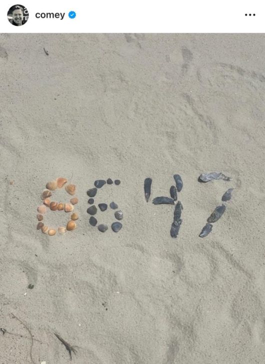 제임스 코미 전 미국 연방수사국(FBI) 국장이 15일 엑스(X) 계정에 올린 사진. '86 47' 모양으로 놓인 조개껍질들 모습이다. X 캡처