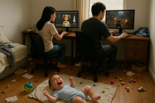 부부가 아이를 방치하고 게임에 몰두하는 아동학대 사건은 국내서 심심치 않게 보도된다. 챗GPT 생성 이미지