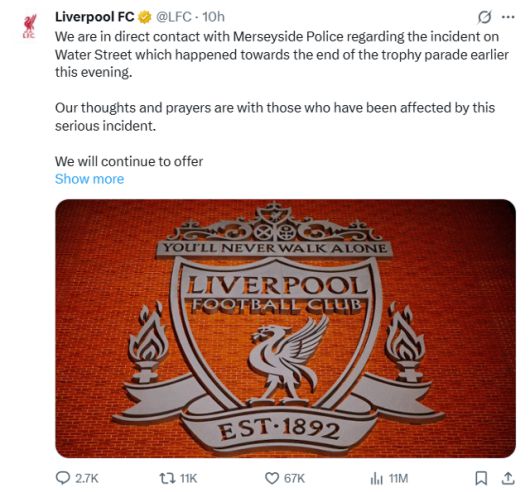 리버풀FC가 26일 사회관계망서비스(SNS) X에 올린 포스팅. X 캡처