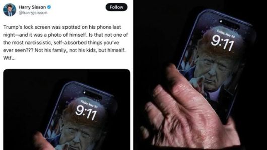 한 비평가는 자신의 X 계정에 자기 얼굴을 휴대전화 잠금화면으로 설정해 둔 트럼프를 향해 가족 사진이 아니라 자기 얼굴을 해뒀다며 비판했다. X 캡처